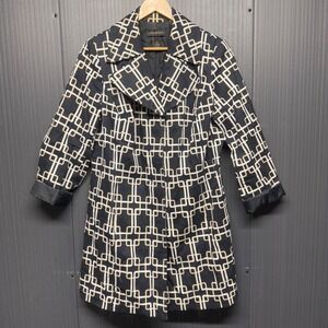 Lane Bryant Black Tan White Geometric Print Trench Coat Jacket Women's Size 16